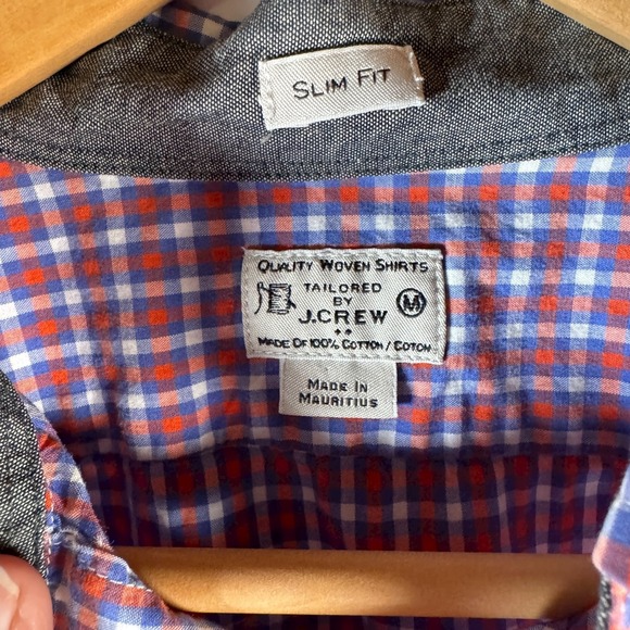 J.Crew Men's M Red Blue Gingham Button Down Shirt‎ Slim Fit Classic Prep - Picture 3 of 6